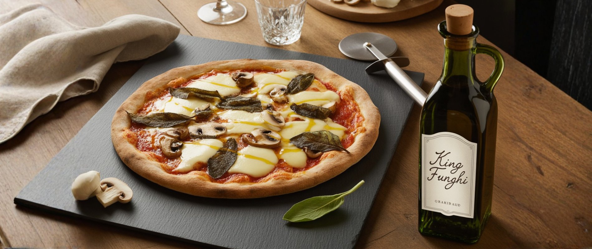 Pizza de Cogumelo Paris com Brie e Sálvia