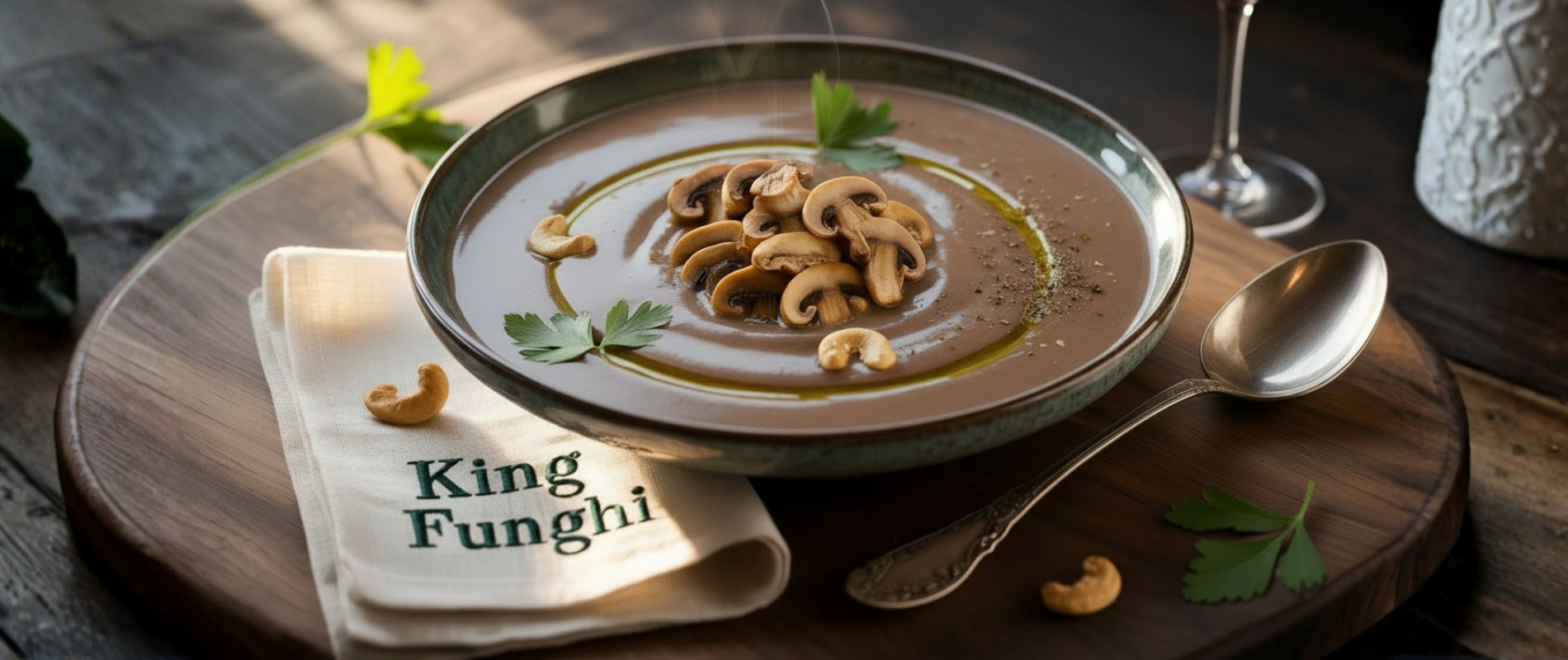 Sopa Creme de Cogumelos com Castanha-de-Caju Tostada